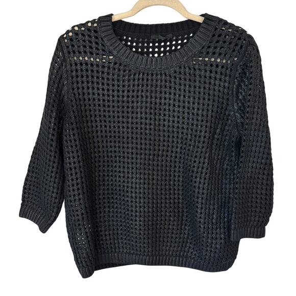COS Black Wool Blend Open Knit Sweater 3/4 Sleeve Crewneck Winter Going Out M - Picture 1 of 6